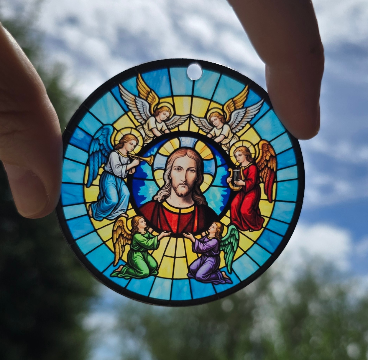 Custom UV printed stained glass suncatcher — vibrant full-color acrylic ornament